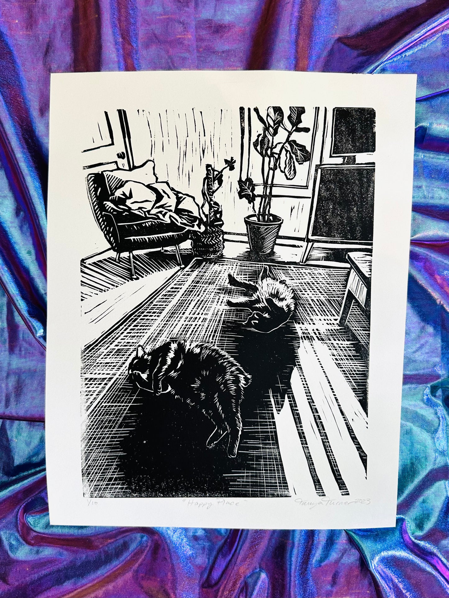 Happy Place - 14 x 11 inch linocut print