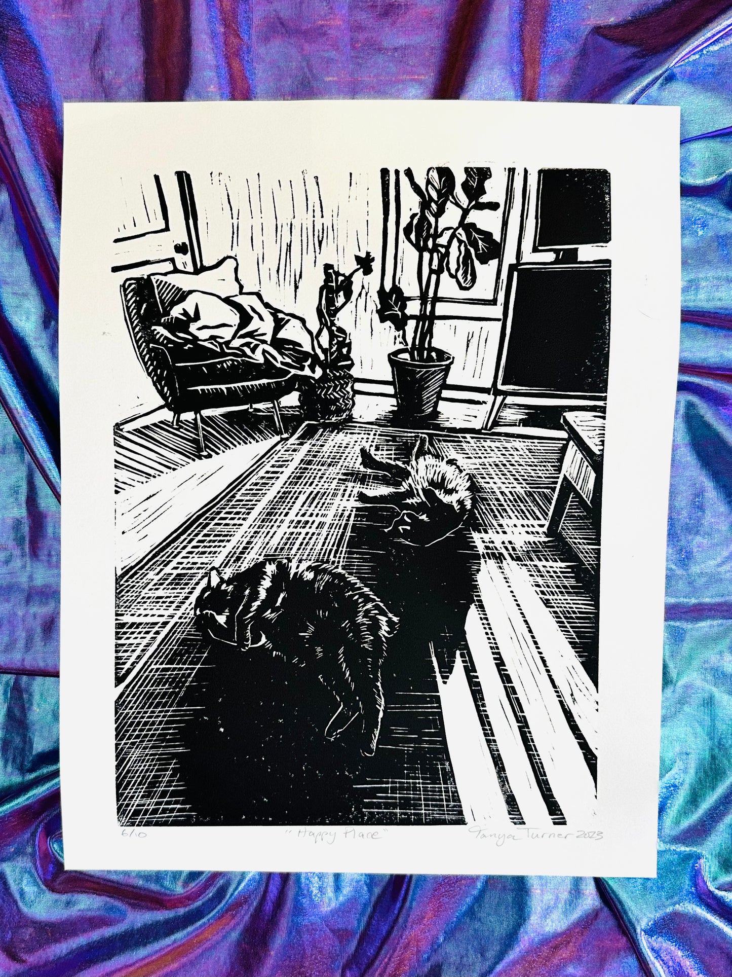 Happy Place - 14 x 11 inch linocut print