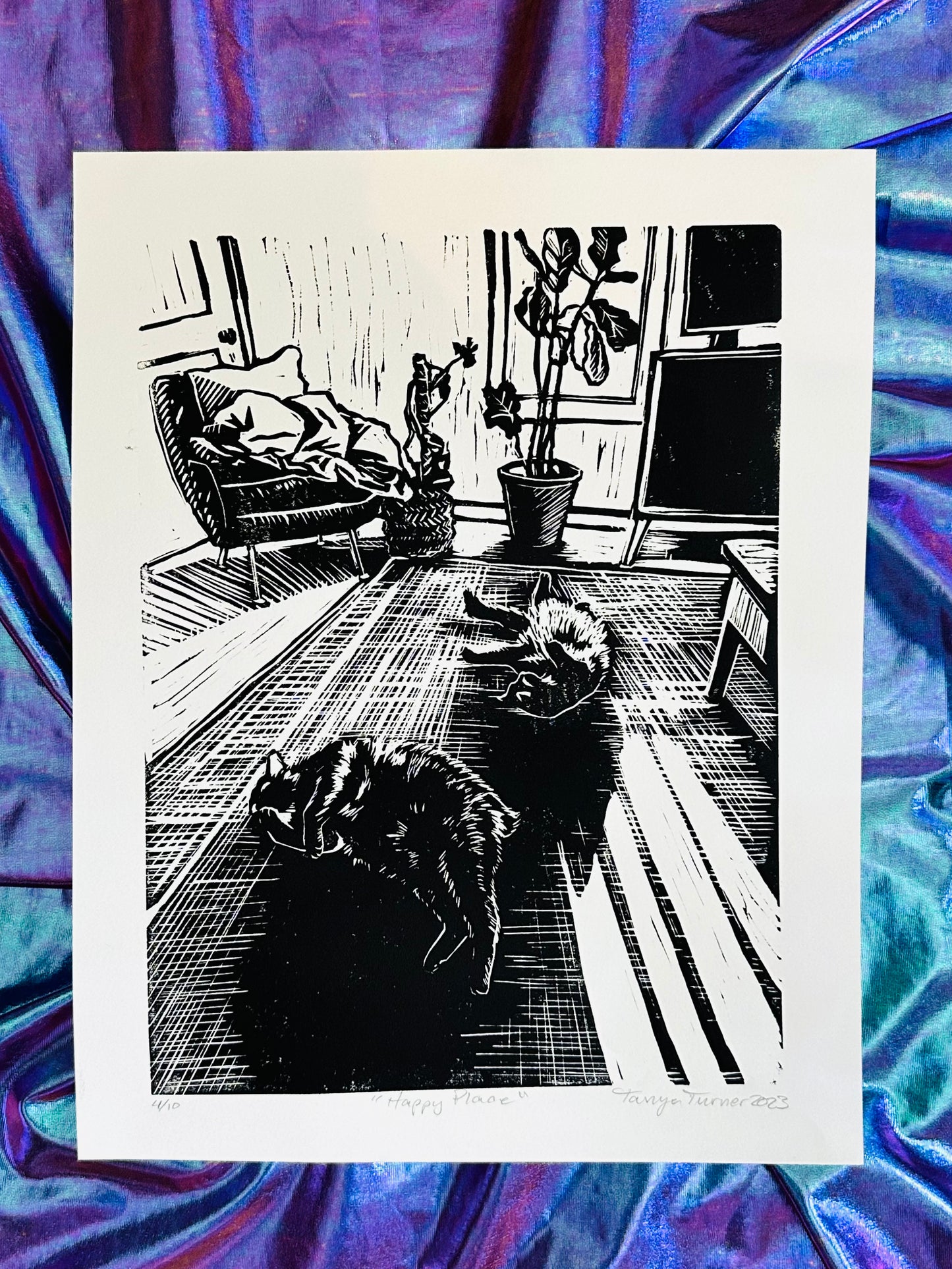 Happy Place - 14 x 11 inch linocut print