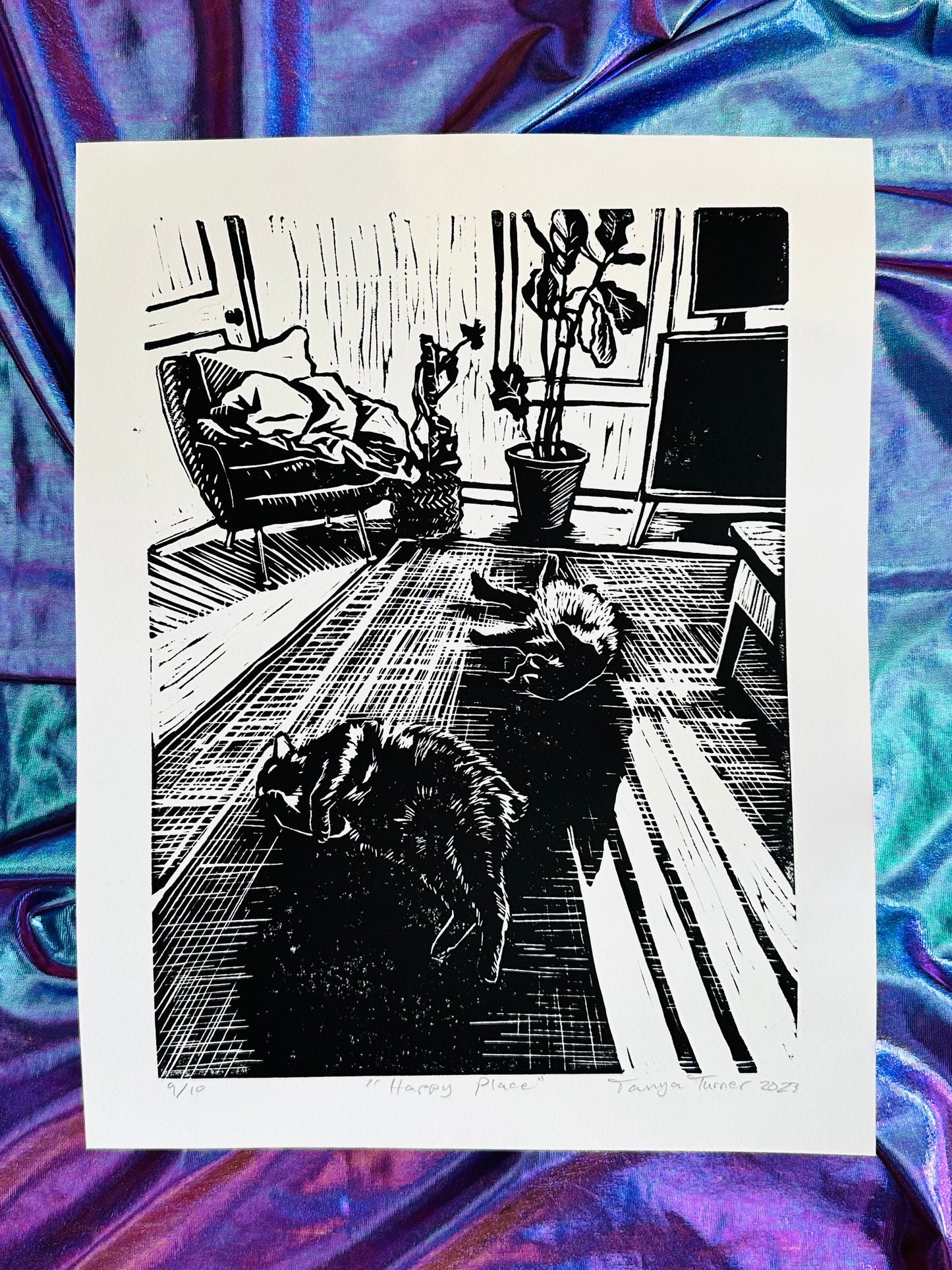 Happy Place - 14 x 11 inch linocut print
