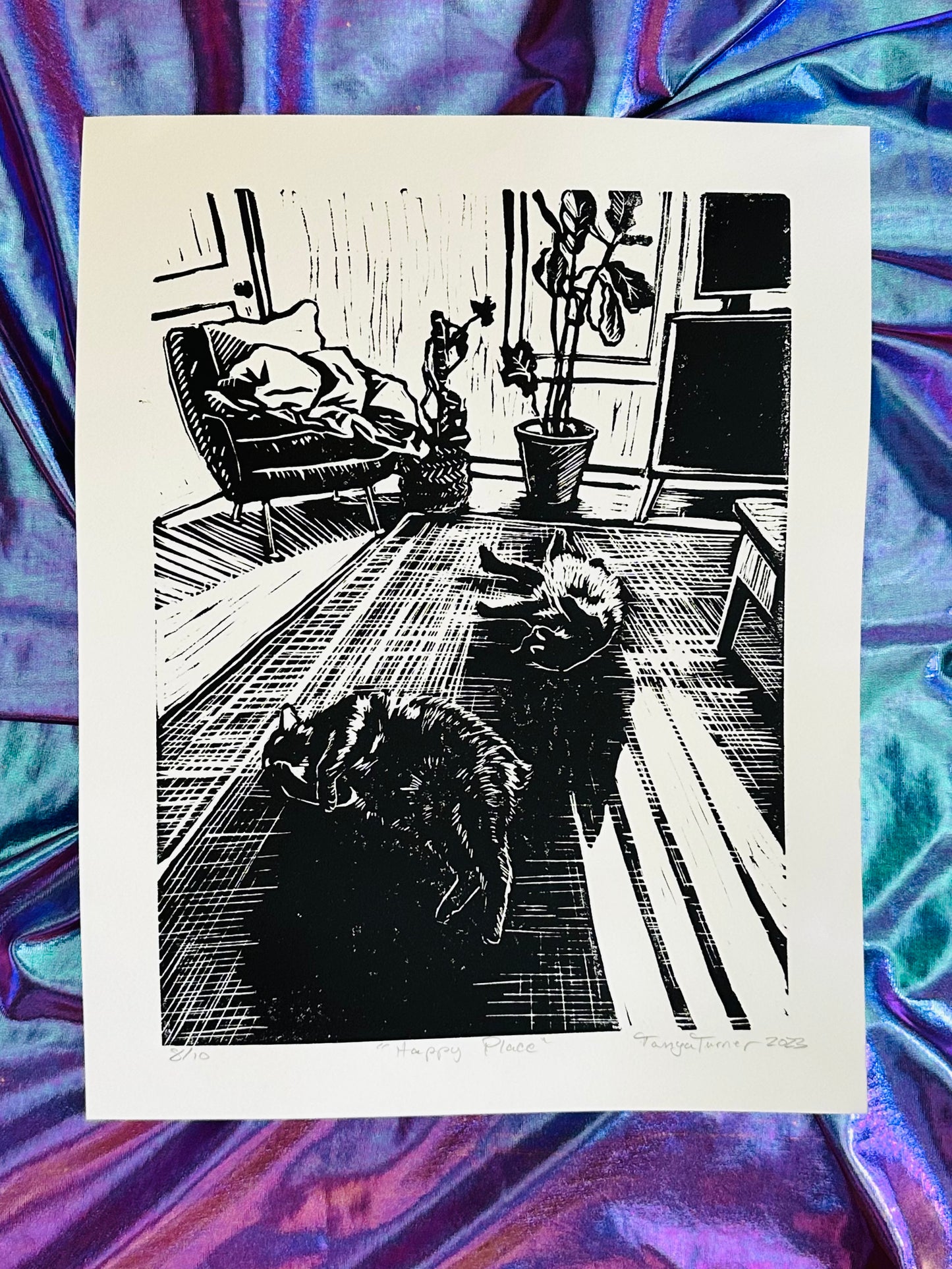 Happy Place - 14 x 11 inch linocut print