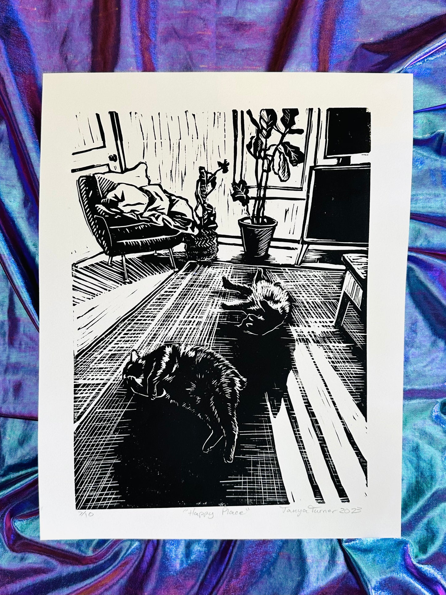 Happy Place - 14 x 11 inch linocut print