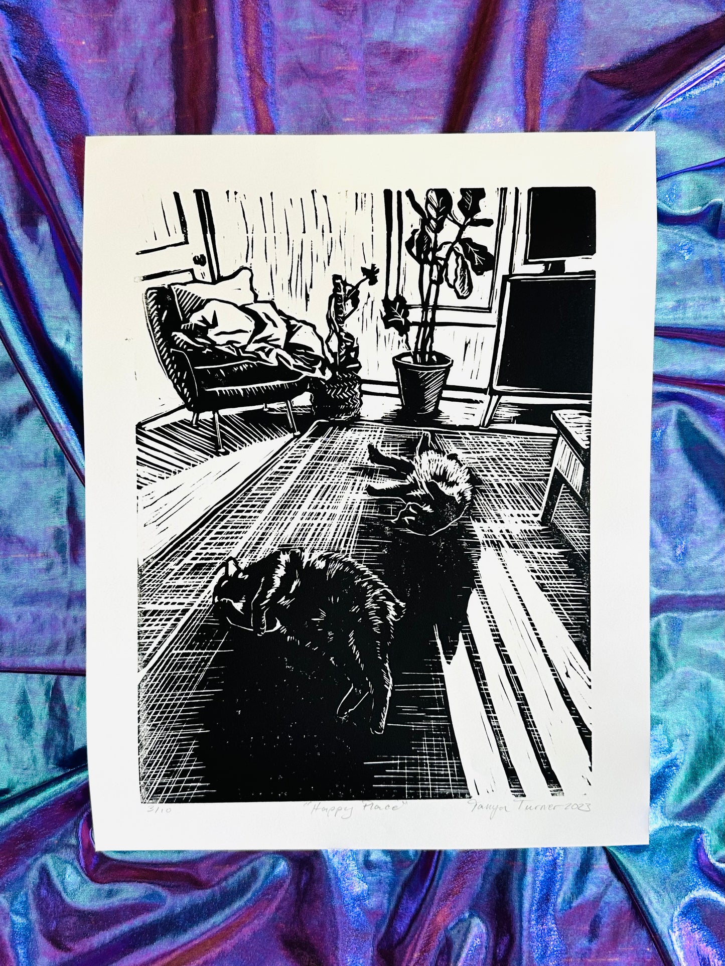 Happy Place - 14 x 11 inch linocut print