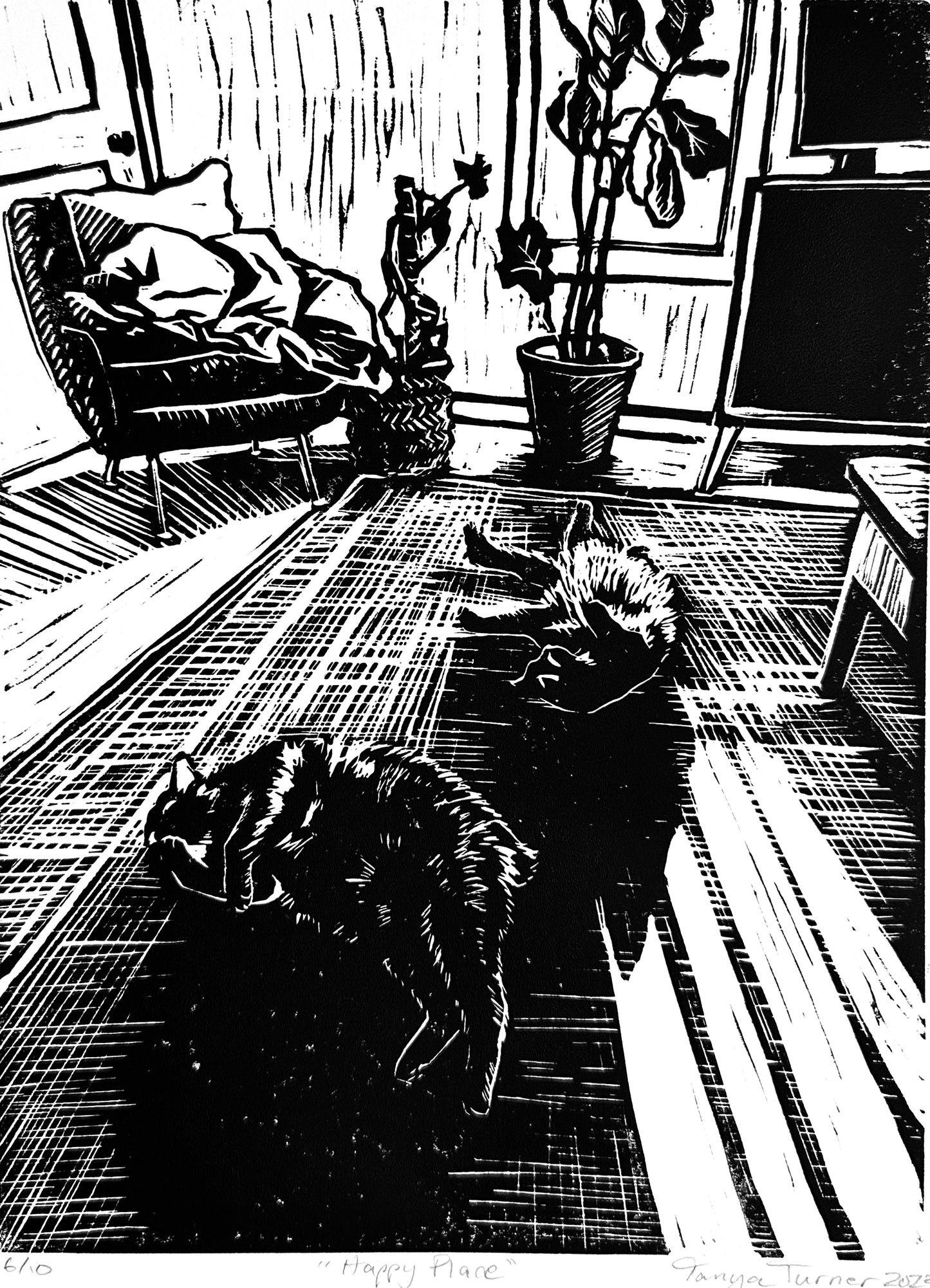 Happy Place - 14 x 11 inch linocut print