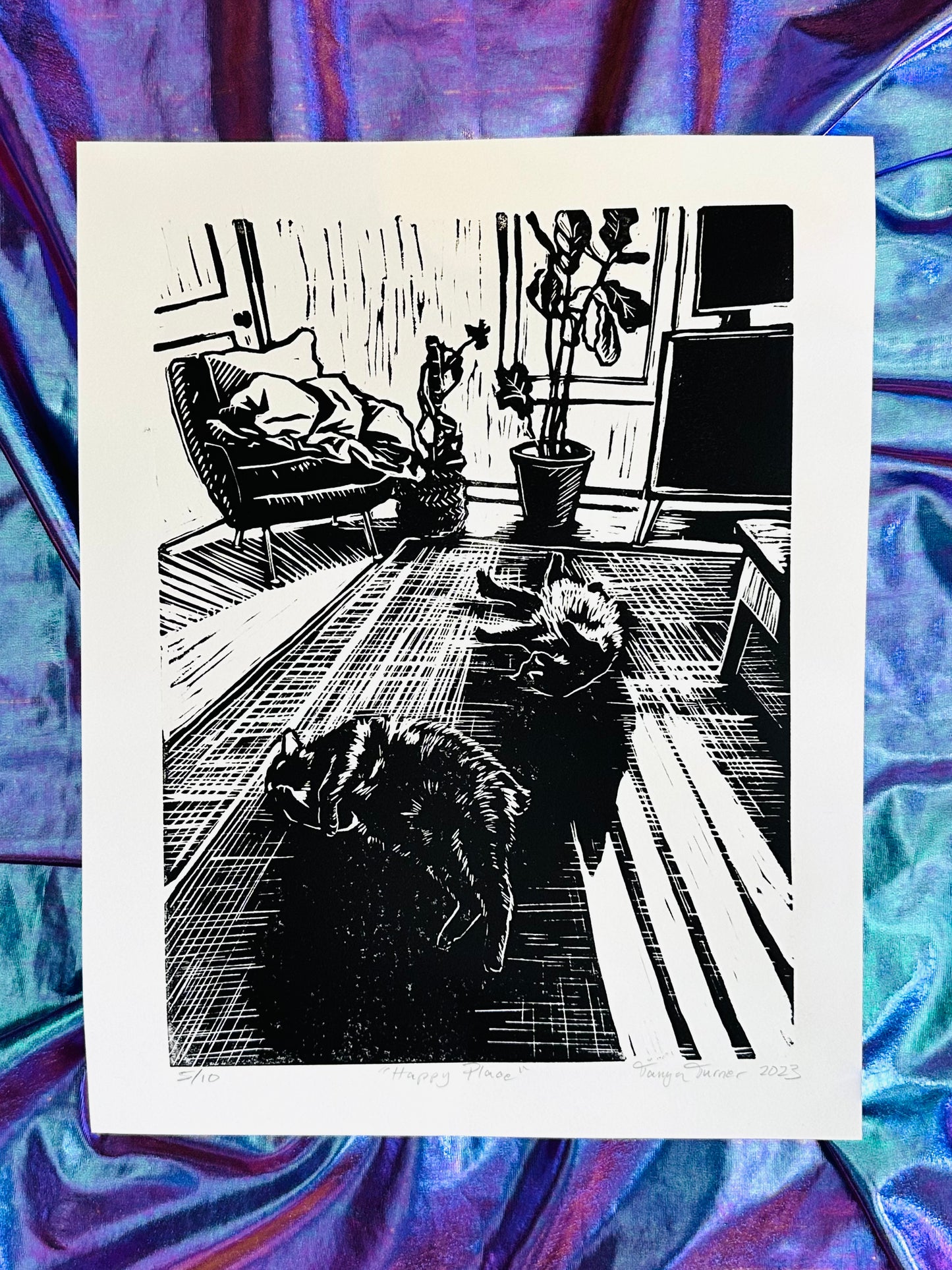 Happy Place - 14 x 11 inch linocut print