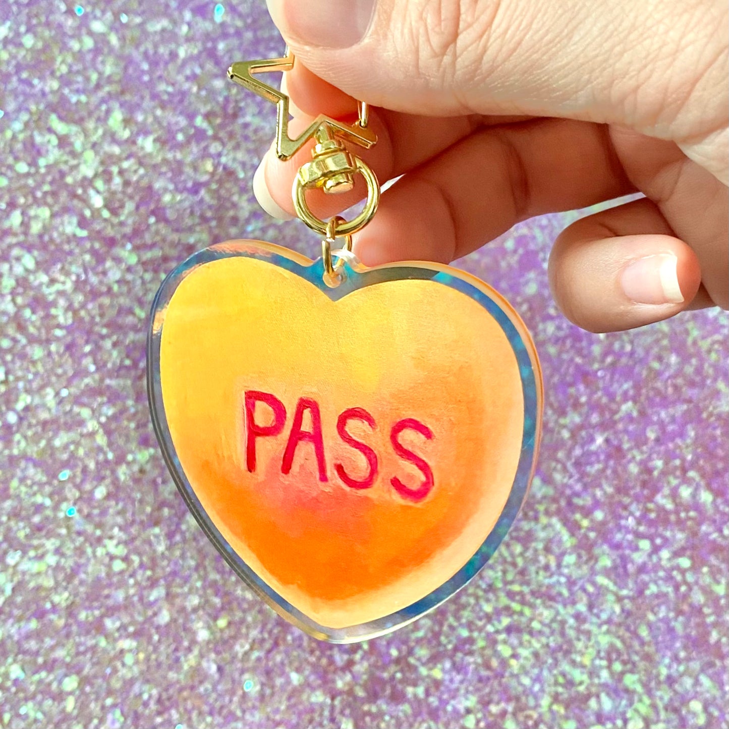 “Pass” Iridescent Acrylic Keychain Charm 2.5 inch