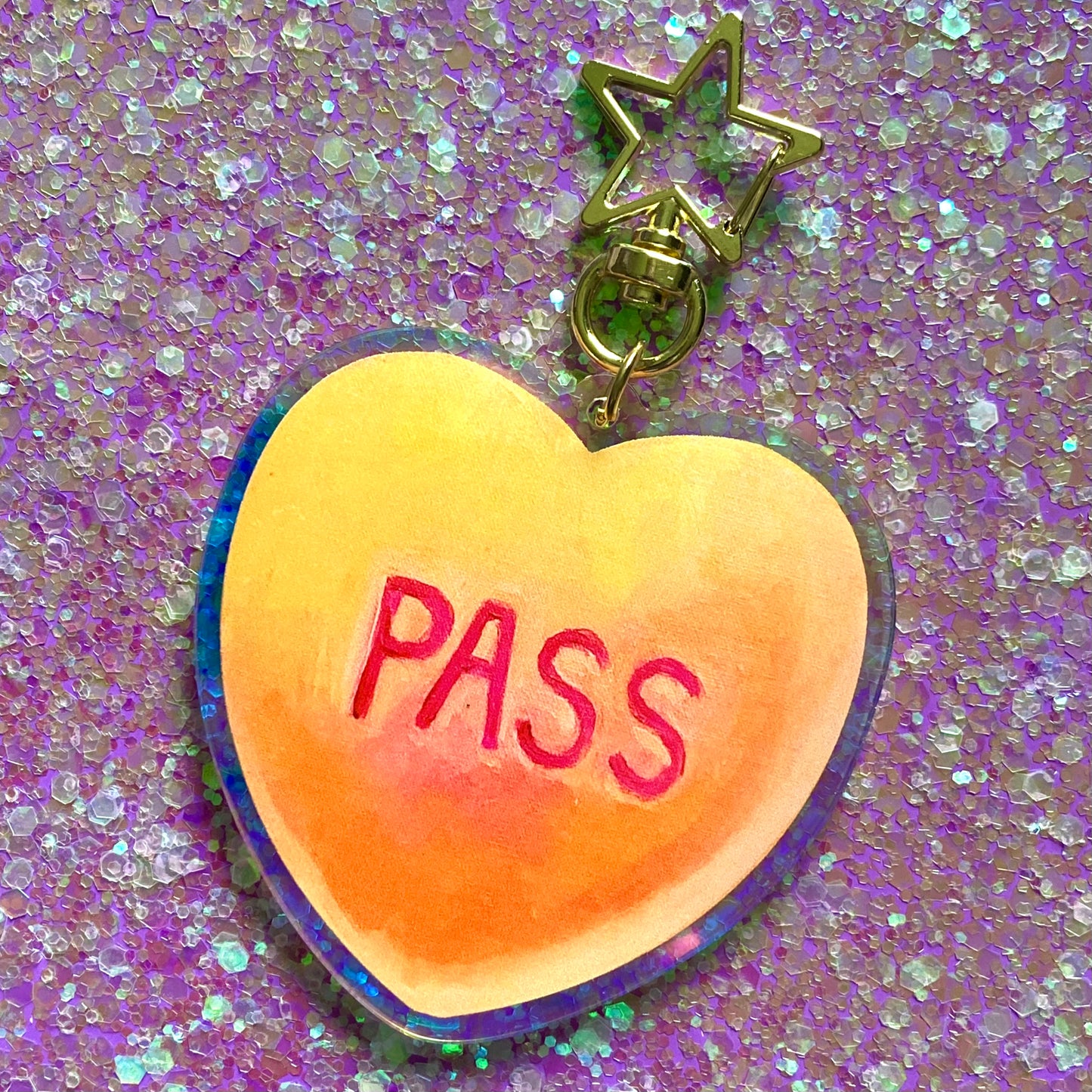 “Pass” Iridescent Acrylic Keychain Charm 2.5 inch