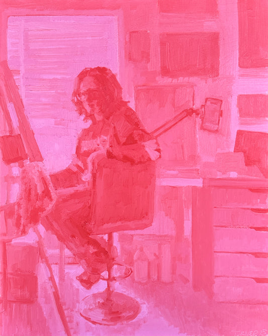 Self Portrait in the Studio - 20 x 16 inch original oil on panel