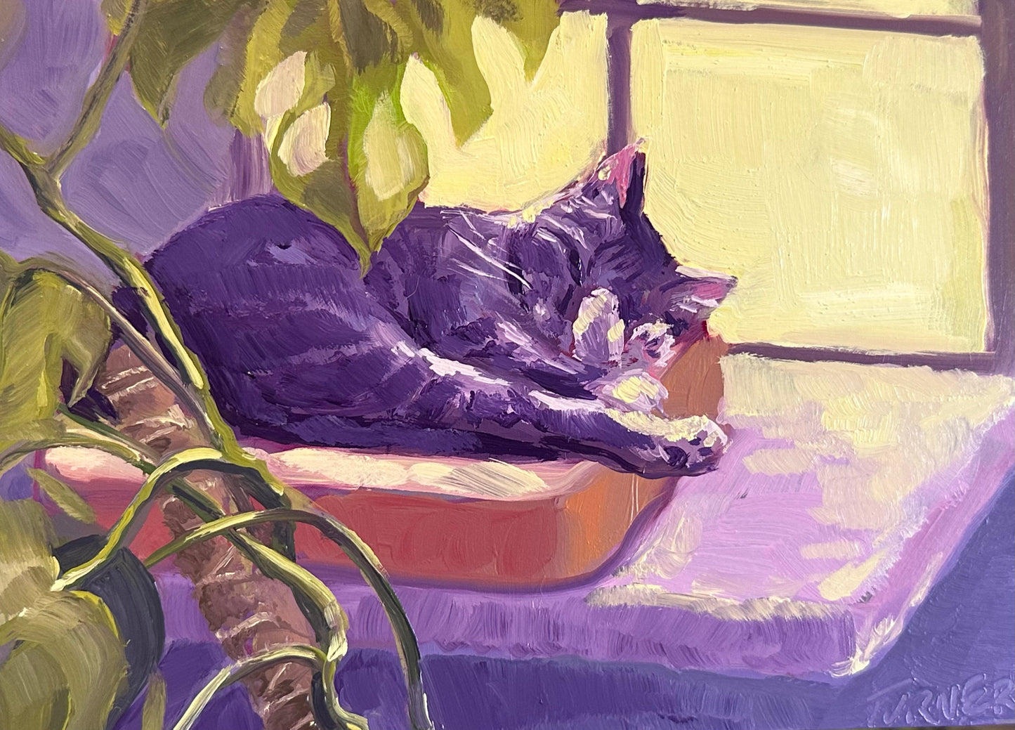 Asleep on Duty - 5 x 7 inch original oil painting on panel