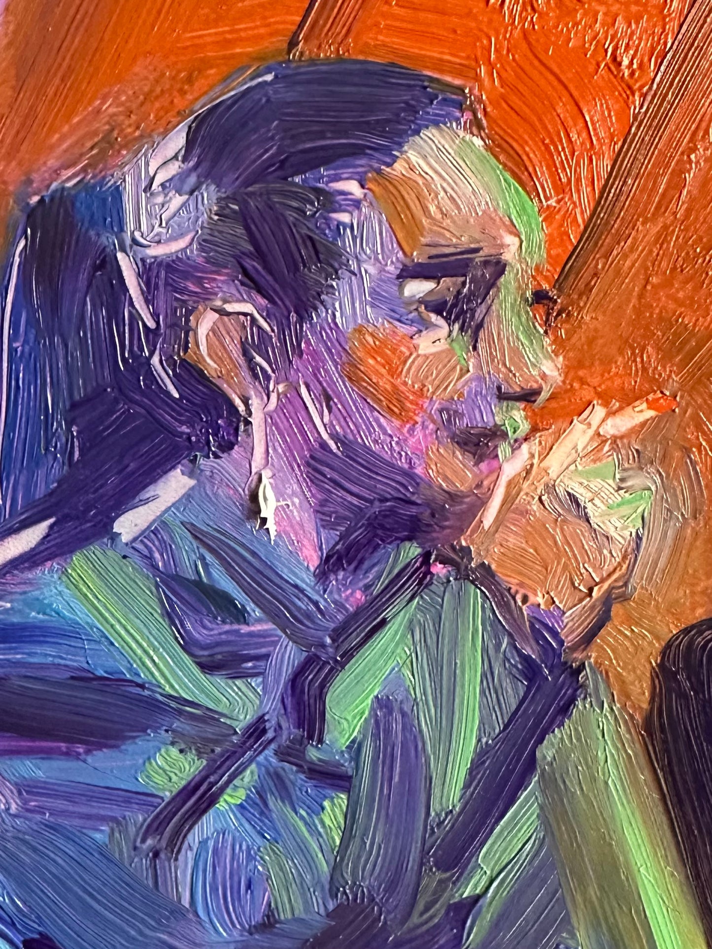 The Drunk Man Discussing Boundaries- 7 x 5 inch original oil painting on panel
