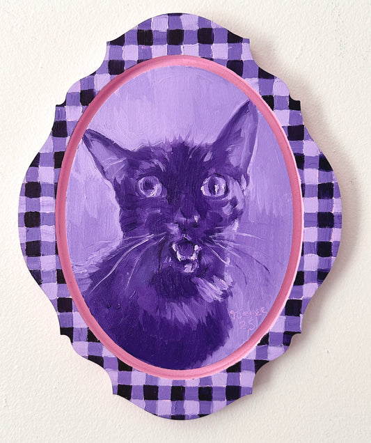 Gingham Bobbi - 10 x 8 inch original oil painting on wood panel