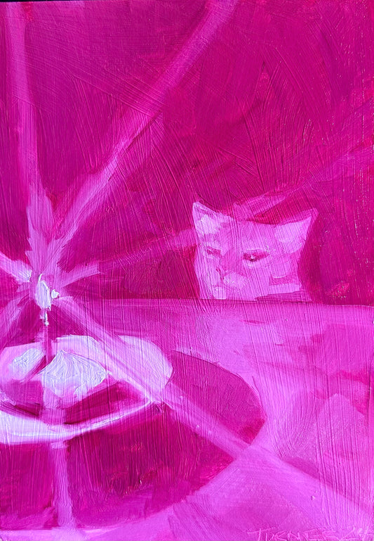 Birthday Cat Meme - 7 x 5 inch original oil painting on panel