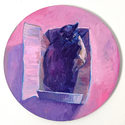 Bobbi in a Box - 16 inch oil on round canvas