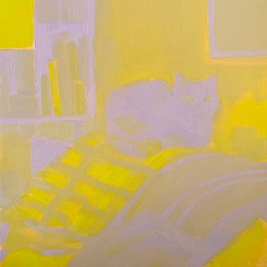 Tina in Chartreuse and Pale Violet - 8 x 8 inch original oil painting on panel