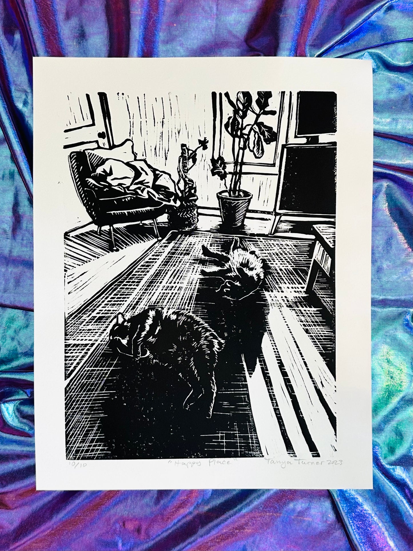 Happy Place - 14 x 11 inch linocut print