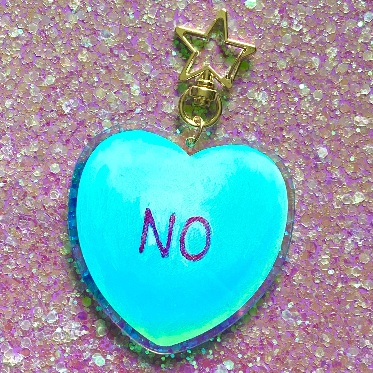 “No” Iridescent Acrylic Keychain Charm 2.5 inch