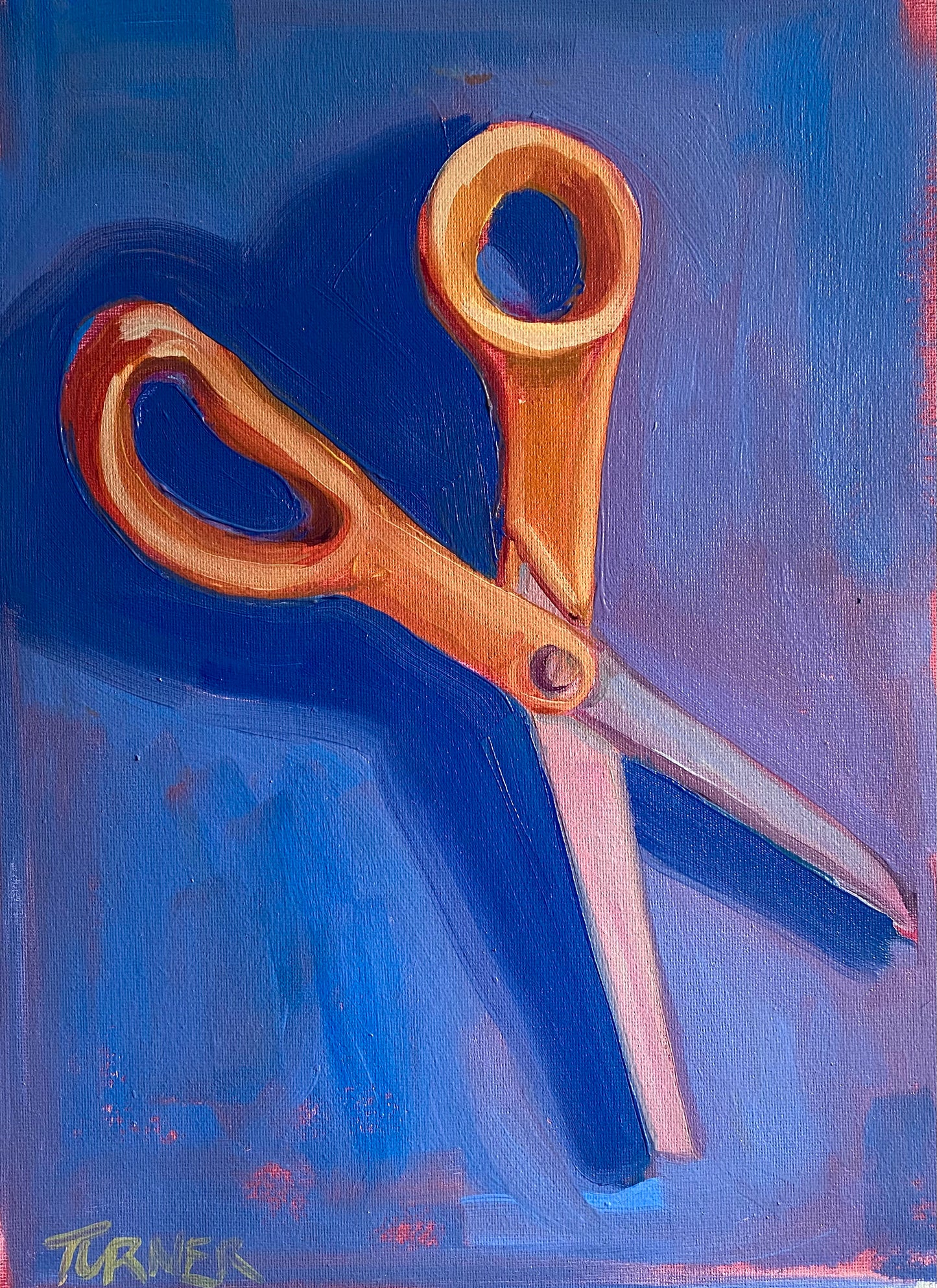 Scissors, original 14 x 10.5 inch oil painting on unstretched canvas
