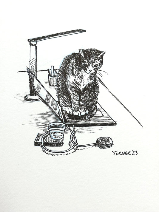 Working Hard or Hardly Working? original 5 x 7 inch ink drawing