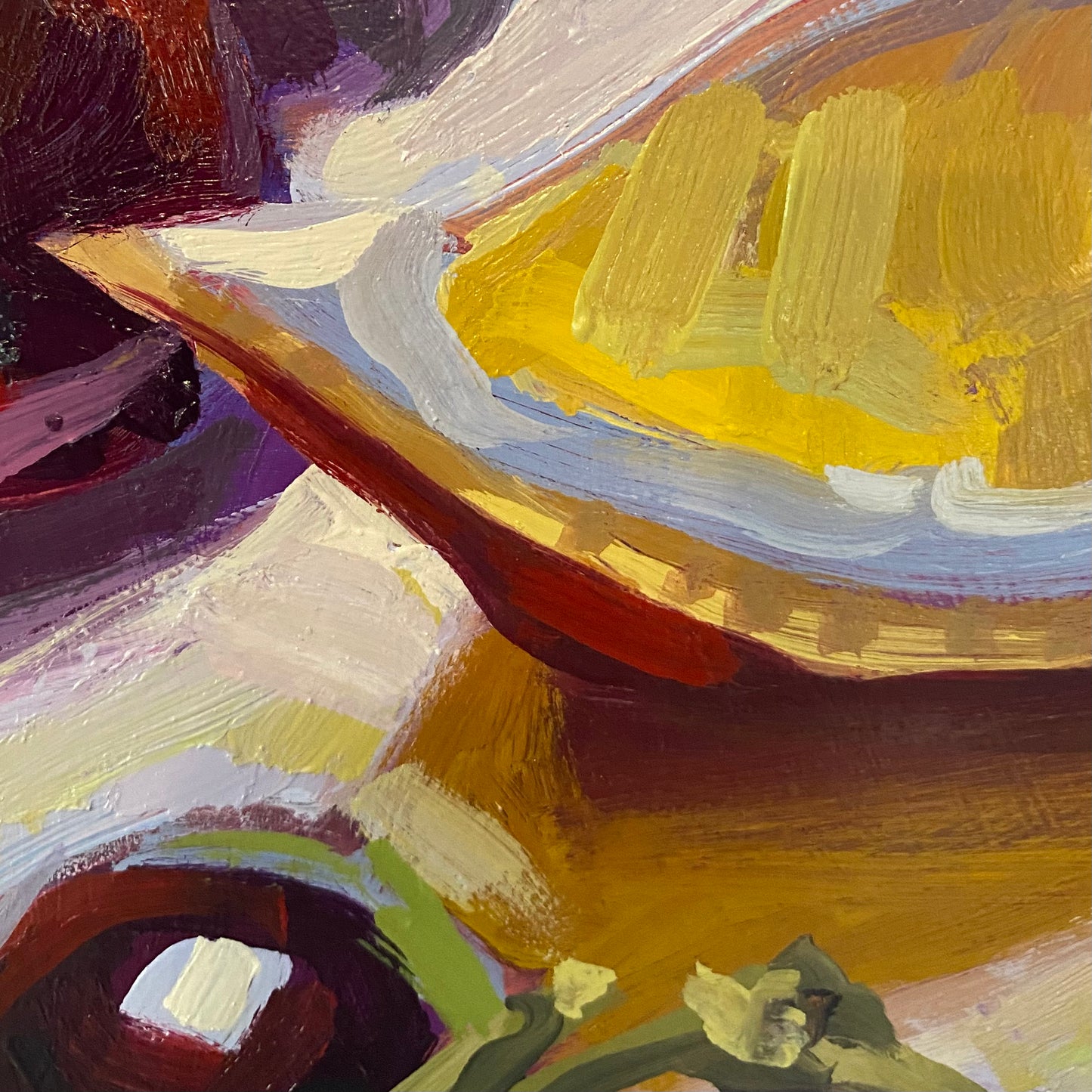 Lemon and Cherries, 12 x 16 inch oil on wood panel
