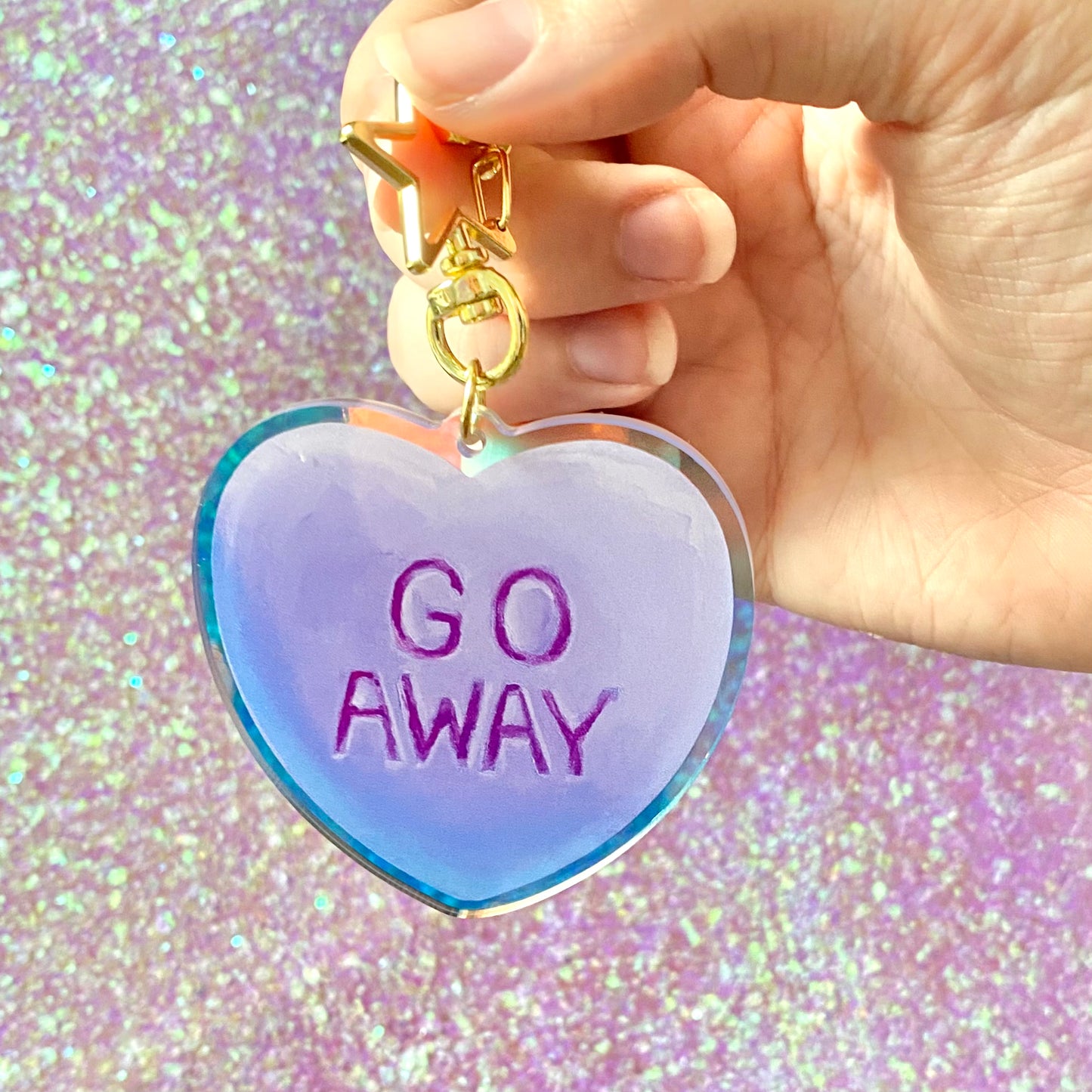 “Go Away” Iridescent Acrylic Keychain Charm 2.5 inch