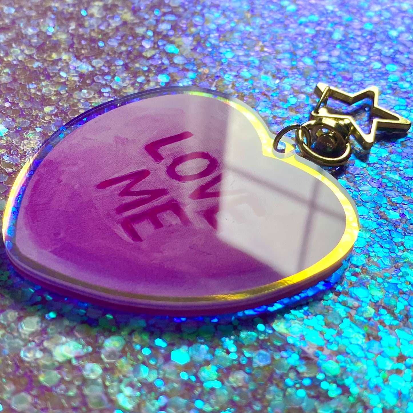 “Love Me” Iridescent Acrylic Keychain Charm 2.5 inch