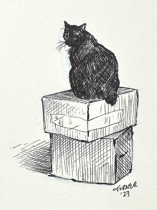 A Place to Put My Tail, original 5 x 7 inch ink drawing