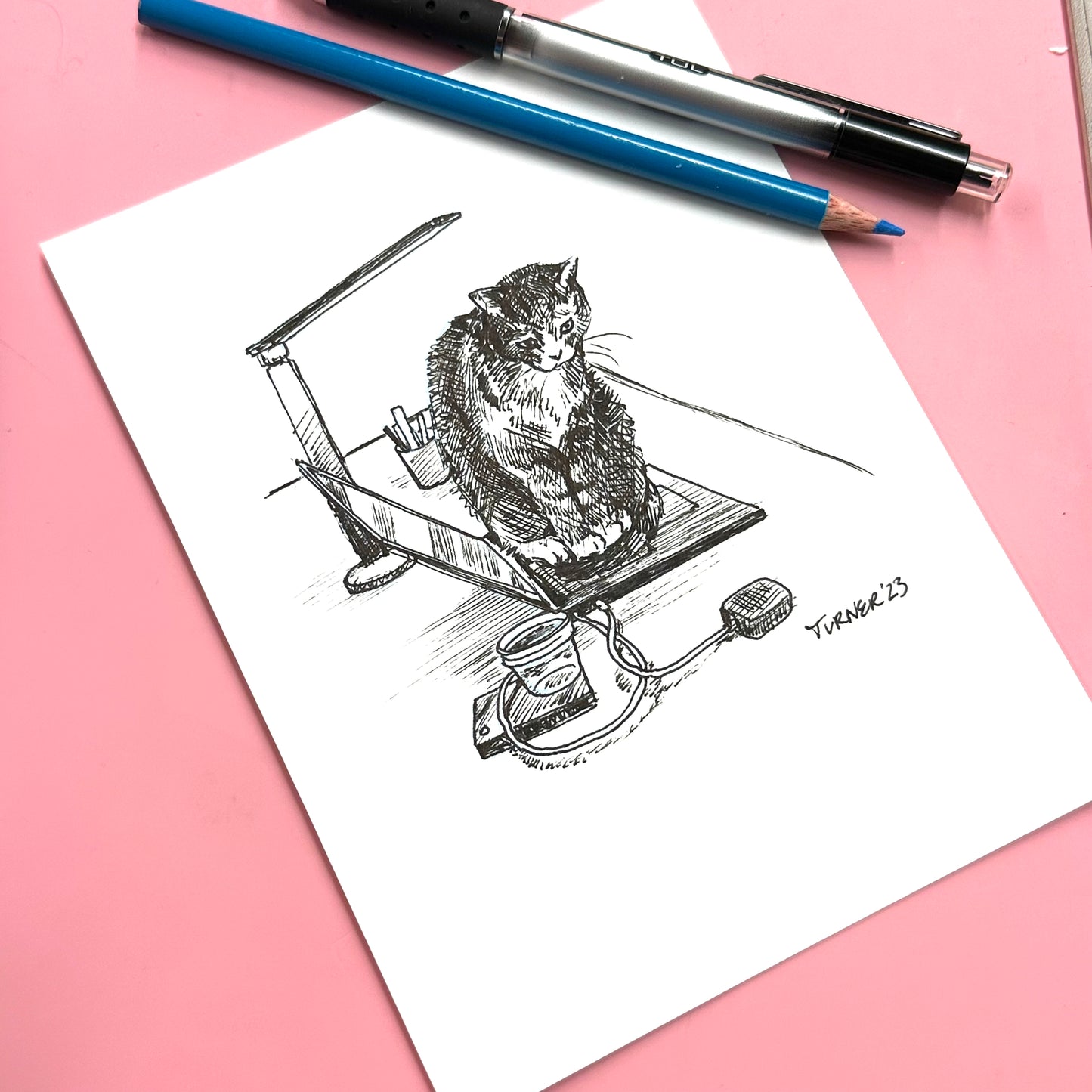 Working Hard or Hardly Working? original 5 x 7 inch ink drawing