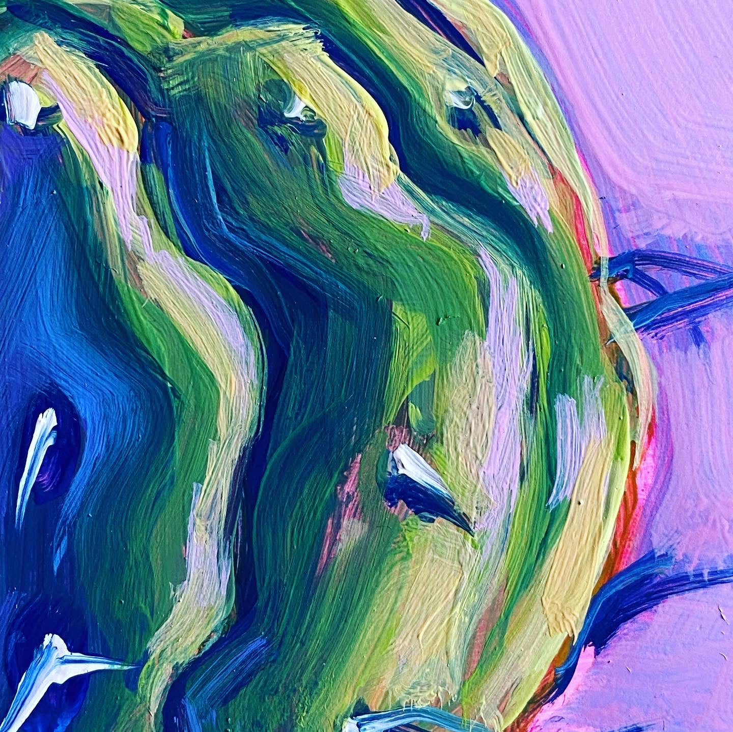 Standoffish, original 12 x 12 inch oil on wood panel