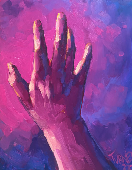 Reaching Hand - original 10 x 8 inch oil painting on wood panel