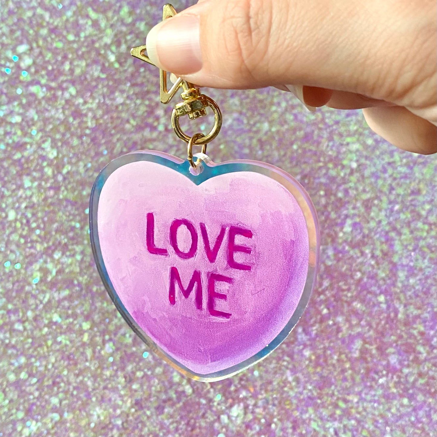 “Love Me” Iridescent Acrylic Keychain Charm 2.5 inch