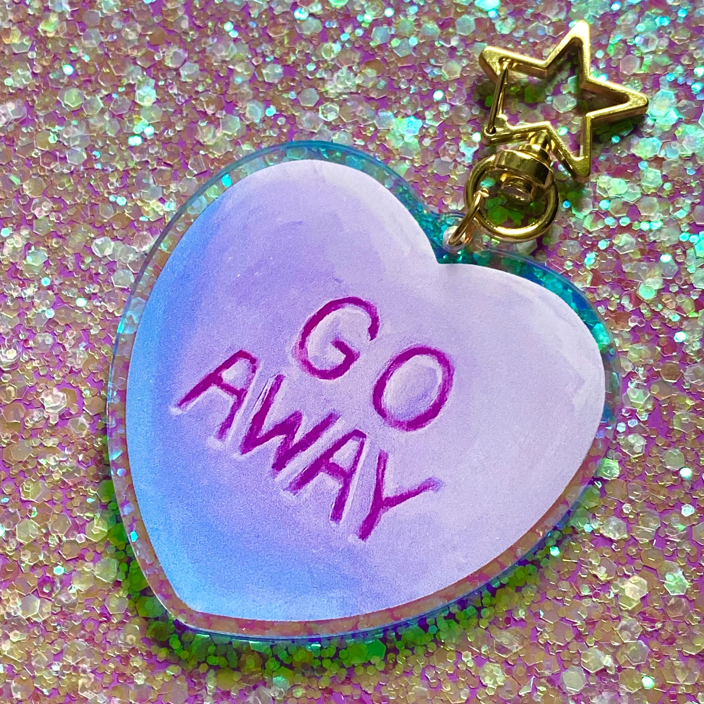 “Go Away” Iridescent Acrylic Keychain Charm 2.5 inch