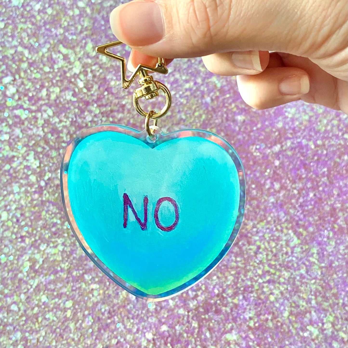 “No” Iridescent Acrylic Keychain Charm 2.5 inch